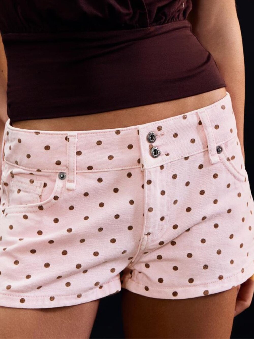 Bershka Pink Polka Dot Denim Shorts